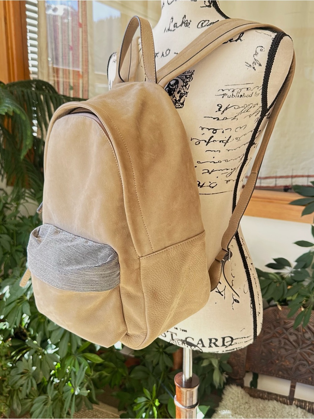 Gorgeous BRUNELLO CUCINELLI suede & silver Monili Backpack.